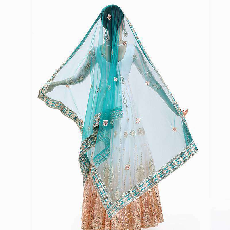 Yiman Indian Sari Scarf Mesh Embroidery Georgette Dubada Exotic Style